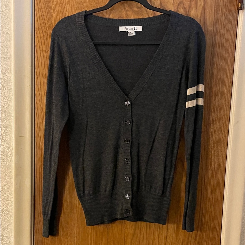 Forever 21 Charcoal Gray Cardigan with Stripes